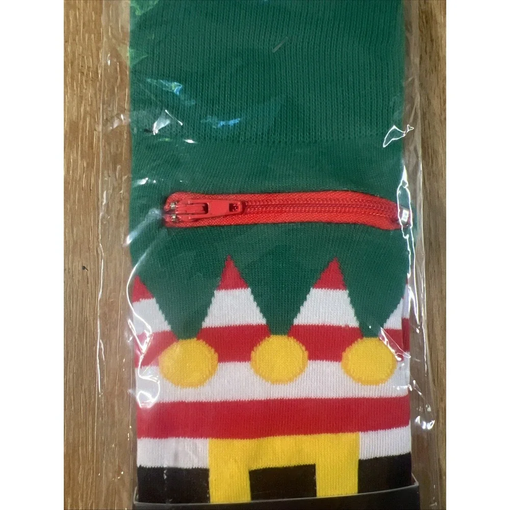 Pocket Socks Men's Large Crew - Elf‎ Christmas Zipper Gag Gift